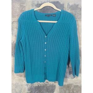 VTG Jeanne Pierre Knit Top‎ Woman's Large Teal Green Coastal Lightweight